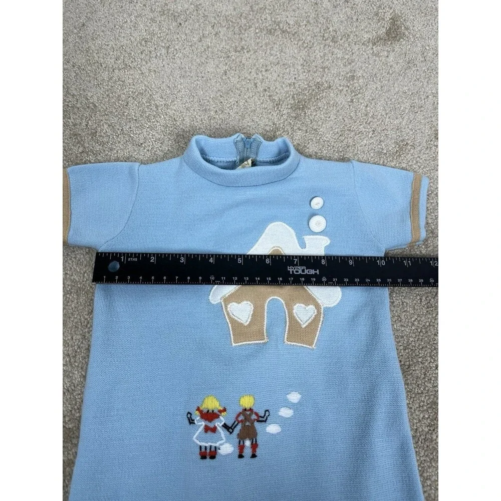 VTG 60s 70s Little World Knit Baby Romper Hansel Gretel Gingerbread House L 12M